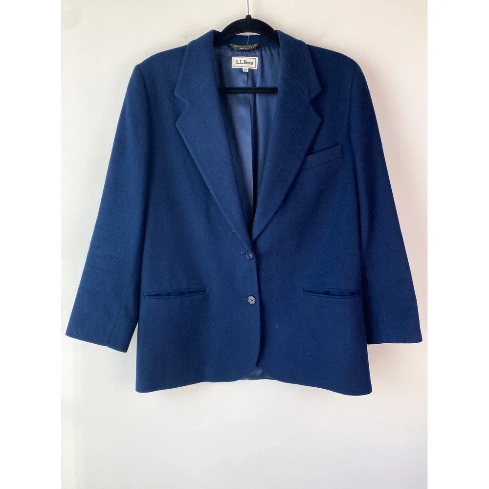 LL Bean Womens Blazer 10P Navy Wool Cashmere Vintage Jacket Petite Old Money